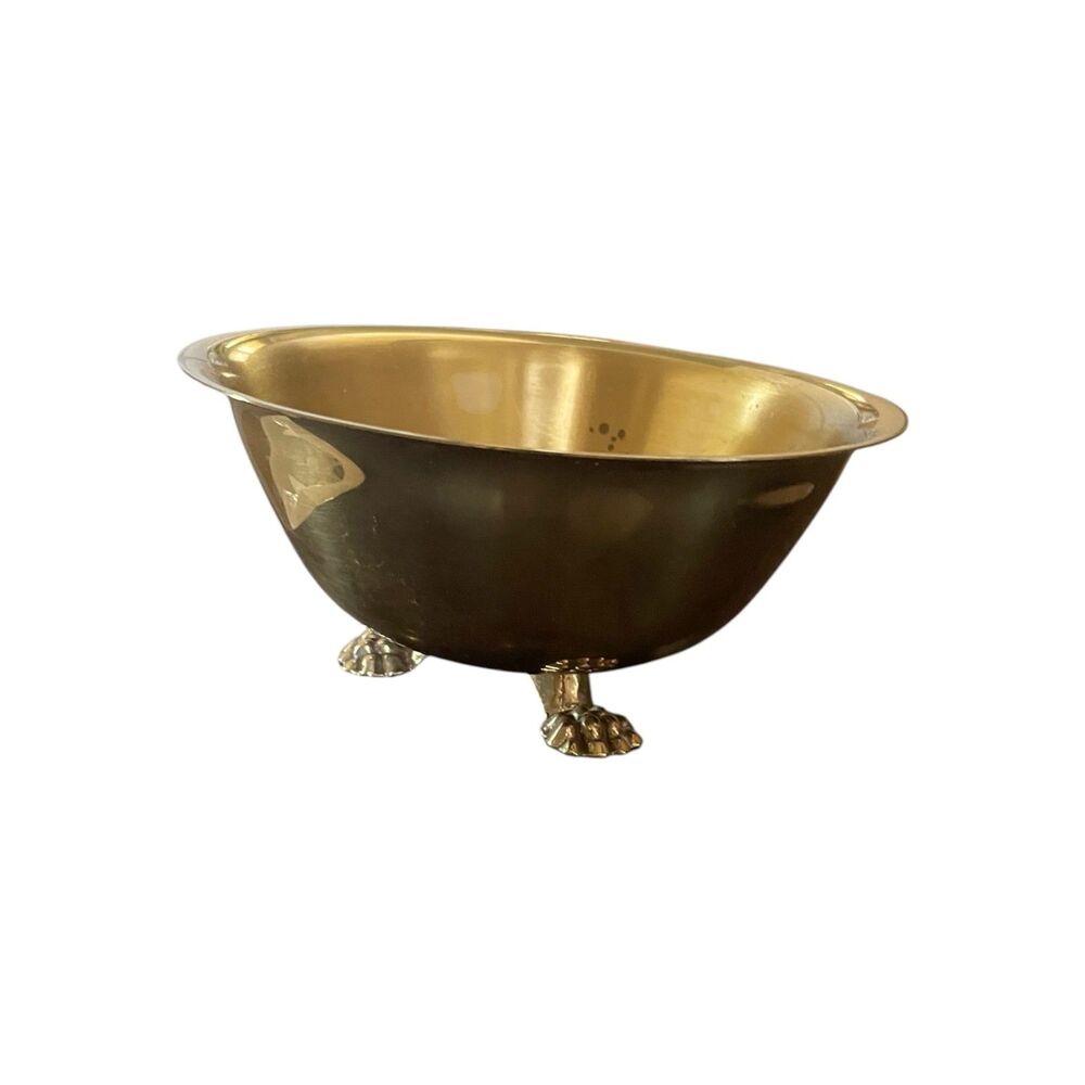 Vintage Polished Brass Gargoyle Footed Pedestal Bowl/Mini Planter Gold Tone